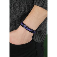 Ett Mor Renk Damalı Deri Erkek Bileklik