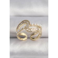 Ett Pirinç Gold Renk Zirkon Taşlı Inci Detay Vıp Seri Kadın Yüzük