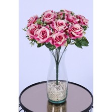 Yapay Çiçek Sitesi Tomurcuk Detaylı Yapay Gül Demeti Fuşya 12 Dal