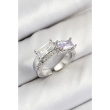 Ett Pirinç Zirkon Taşlı Dikdörtgen Model Gümüş Renk Kadın Yüzük