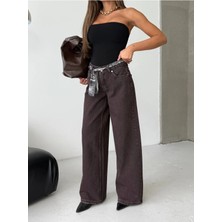 DENİKK Trend Özel Tasarım Aksesuar Kemerli Wide Leg Denim Rahat Kalıp Jean Pantolon 40226