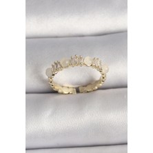 Ett Pirinç Gold Renk Zirkon Taşlı Beyaz Mineli Ayarlanabilir Yüzük