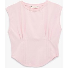 Koton Dikiş Detaylı Crop Pembe Kadın T-Shirt 6SAL10009IK