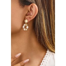 Fayra Accessories Inci ve Hematit Taşlı Altın Kaplama Küpe