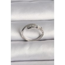 Ett Pirinç Gümüş Renk Zirkon Taşlı Yılan Model Ayarlanabilir Yüzük