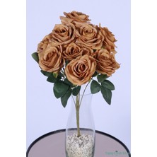 Yapay Çiçek Sitesi Gerçek Görünümlü Katmerli Yapay Gül Demeti Bakır 9 Dal