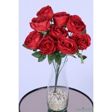 Yapay Çiçek Sitesi Gerçek Görünümlü Katmerli Yapay Gül Demeti Kırmızı 9 Dal
