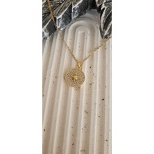 316L Paslanmaz Çelik Zirkon Taşlı Gold Kuzey Yıldızı Kolye