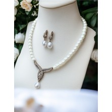 Fayra Accessories Zirkon Taşlı Mayorka Inci Tasarım Kolye ve Inci Küpe Seti