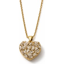 Stainless Steel Baget Taşlı Kalp Kolye