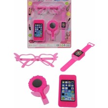 abnturk Kız Çocuk Pembe Takı ve Aksesuar Seti (4 Parça) Kalpli Güneş Gözlüğü Oyuncak Akıllı Telefon  Oyuncak Akıllı Saat: Çiçekli El Aynası