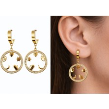 Stainless Steel Taşlı Figürlü Halka Küpe – Ay Yıldız Kalpli Modern Tasarım