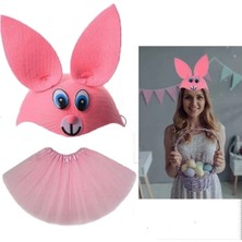 Erdo Ticaret Tavşan Kostümü Pembe - 23 Nisan Tavşan Şapka ve Tütü Etek Seti 2 Parça