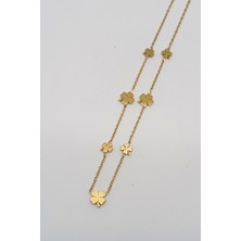 Neora 14K Altın Kaplama Yedi Yonca Tasarım Kadın Çelik Kolye