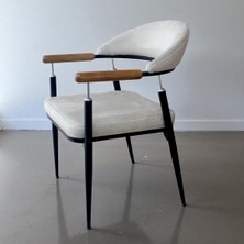 Create Handle Modern Tekli Berjer Koltuk | Ahşap Kollu Krem Kumaş Sandalye | Siyah Metal Ayaklı Salon & Ofis