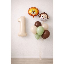 Erkek Çocuk Safari Hayvan Figürlü Konsept Doğum Günü Yaş Seçenekli Mini Balon Seti