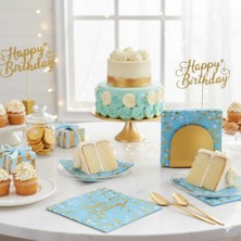 Dodomar Varaklı Happy Birthday Yazılı Mavi Peçete Gold Üst Baskılı Doğum Günü Parti Peçetesi