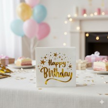 Dodomar Varaklı Happy Birthday Yazılı Peçete - Beyaz Zemin Yıldız Desenli