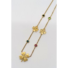 Neora 14K Altın Kaplama Yonca Kolye Çelik Kolye