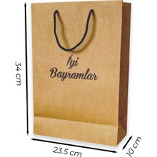 ABB Matbaa 10 Adet İyi Bayramlar Kraft Karton İpli Çanta Kağıt Poşet (23.5X34X10)