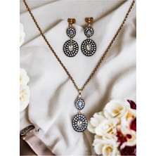 Fayra Accessories Zirkon Taşlı Oval Küpe ve Kolye Seti