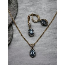 Fayra Accessories Zirkon Taşlı Oval Kesim Kolye ve Sallantılı Küpe Seti