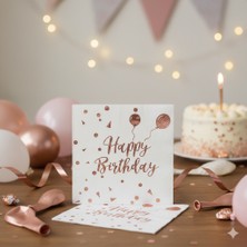 Dodomar Varaklı Happy Birthday Yazılı Peçete - Beyaz Zemin Rose Gold Baskı