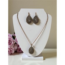 Fayra Accessories Elmas Montür Zirkon Taşlı Salkım Küpe ve Kolye Seti