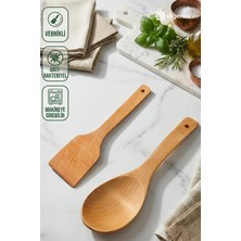 Ülgenev 2'li Bambu Tahta Kaşık Seti Pilav, Servis Kaşığı ve Spatula Ahşap Mutfak Seti, Çeyizlik