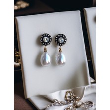 Fayra Accessories Elmas Montür Zirkon Taşlı Yuvarlak Inci Sallantılı Küpe