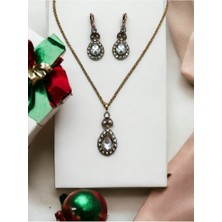 Fayra Accessories Kristal Taşlı Su Damlası Kolye ve Küpe Seti