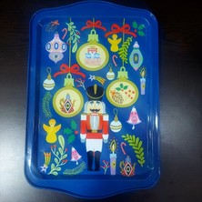 Es Dekor Yeni Yıl Büyük Metal Tepsi 33X22CM Merry Christmas Noel