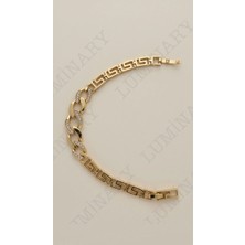 Luminary Atelier Kadın Gold Renk Paslanmaz Çelik Kalın Zincir Bileklik – Taşlı Halka & Geometrik Desenli