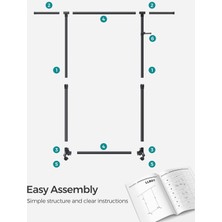 Songmics Songmıcs Tekerlekli Elbise Askısı, 97 ve 165 cm Arasında Yüksekliği Ayarlanabilir, Uzatılabilir Gardırop Askısı, Aksesuarlar Için Yan Kancalar, Siyah LLR001B01