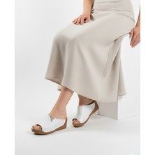 Ender Iç Dış Hakiki Deri Dolgu Taban V Tokalı Beyaz Kadın Terlik