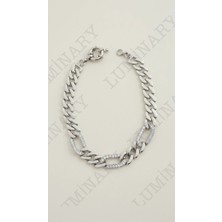 Luminary Atelier Xuping Silver Renk Paslanmaz Çelik Kalın Zincir Bileklik – Taşlı Halka Detaylı