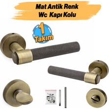 Badem10 (1 Takım-Çift) Milano Seri Yuvarlak Rozetli Modern Banyo-Wc Kapı Kolu Sağa ve Sola Uygun Mat Antik