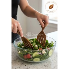 Ülgenev 2 Adet %100 Doğal Ceviz Ağacı El Yapımı Tahta Salata Servis Çatalı, Salata Kaşığı 17X7 cm