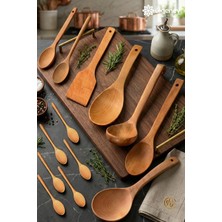 Ülgenev 13 Parça Bambu Mutfak Seti Çeyizlik Kepçe Spatula Pilav Servis Sos Karıştırma ve Ölçü Kaşığı Seti