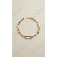Luminary Atelier Xuping Kadın Gold Renk Paslanmaz Çelik Taşlı Zincir Bileklik – Modern Geometrik Detaylı