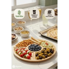 Ülgenev Lüks 5 Bölmeli Bambu Kahvaltı ve Çerez Sunum Tabağı - Yuvarlak Doğal Ahşap Sunumluk Tahta