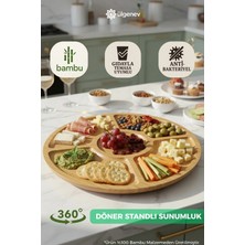 Ülgenev 360 Derece Dönerli %100 Bambu Sunum Tabağı - 5 Bölmeli Lüks Kahvaltılık Çerezlik ve Servis Tabağı