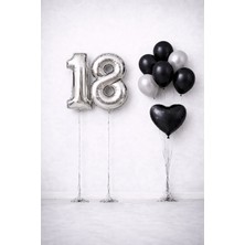 Siyah Gümüş Konsept Rakam Balonlu Mini Doğum Günü Balon Seti
