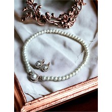 Fayra Accessories Zirkon Taşlı Sarmal Inci Kolye ve Inci Küpe Seti