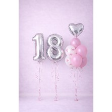 Prenses Konsept Gümüş Pembe Kurdeleli Doğum Günü Mini Balon Seti