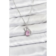 Ett 316L Çelik Zincir Gümüş Renk Pembe Kuğu Model Zirkon Taşlı Kadın Kolye