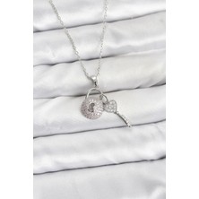 Ett 316L Çelik Zincir Gümüş Renk Kilit Anahtar Model Zirkon Taşlı Kadın Kolye