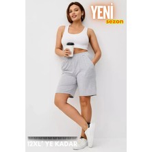 Vladivosto Diz Hizasında Beli Lastikli Cepleri Derin Ekstra Bol Kalıp Oversize Baggy Büyük Beden Yüksek Bel Şort