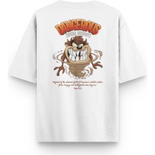 Overoz Tazmanian Devil Tazmanya Canavarı Sırt Baskılı Yarı Oversize Unisex Beyaz Tshirt 1392