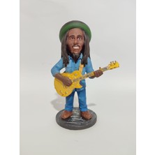 Bob Marley Figür - El Boyaması Gitar Çalan Koleksiyonluk Biblo - Reggae Tema Dekoratif Obje